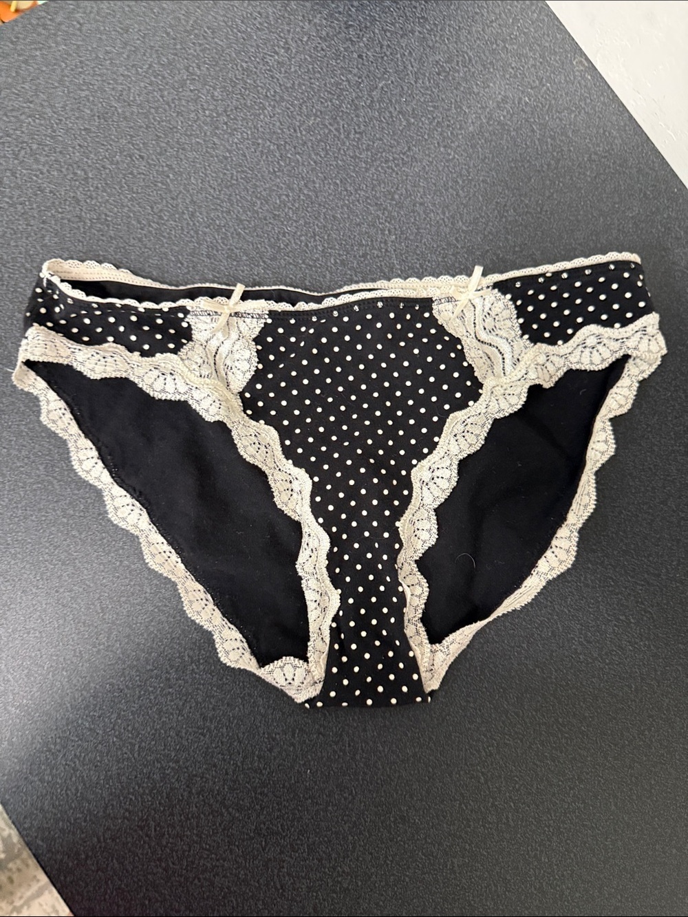Ambrielle Black Polka Dot Bikini with Cream Lace Trim